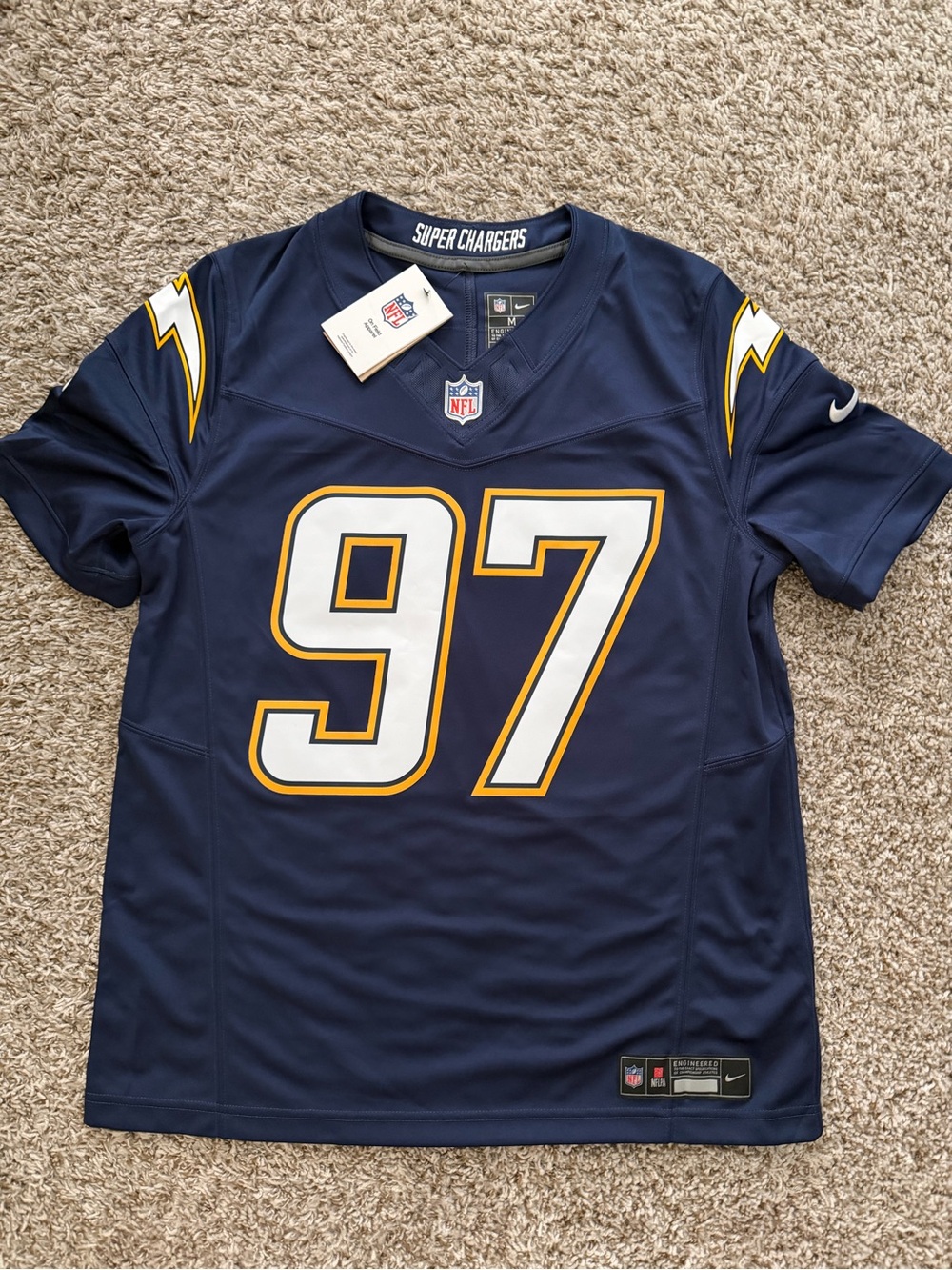 NFL Navy Super Chargers Football Jersey with Gold and White Accents